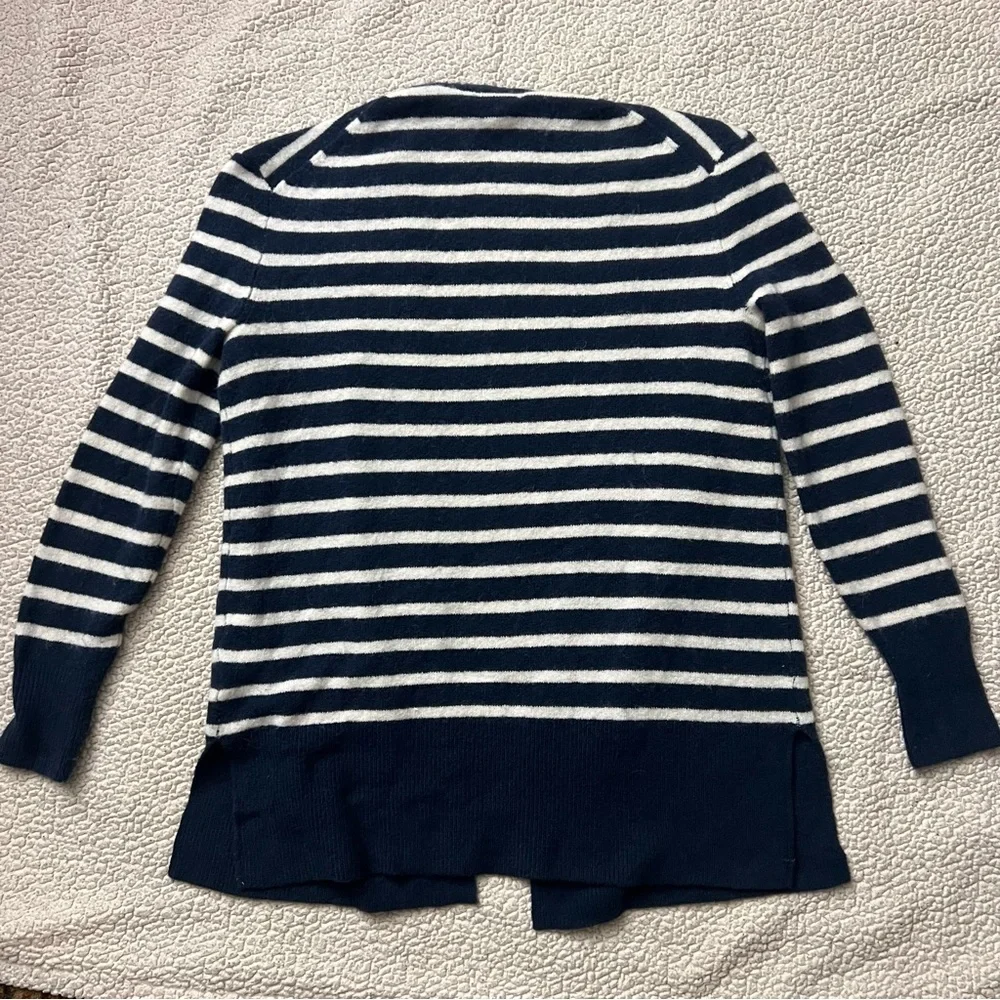 Madewell Wool Blend Dark Nightfall Striped Cardigan Sweater Navy Blue White XS